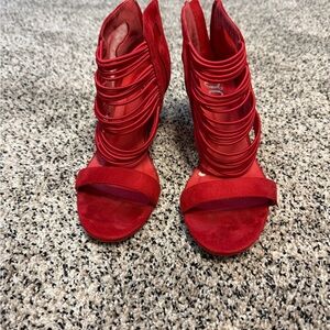 Elegant Red Women's Strappy Wedges